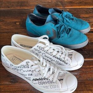 SOLD 🔥 Converse Sneakers Duo - White with Black Text and Teal